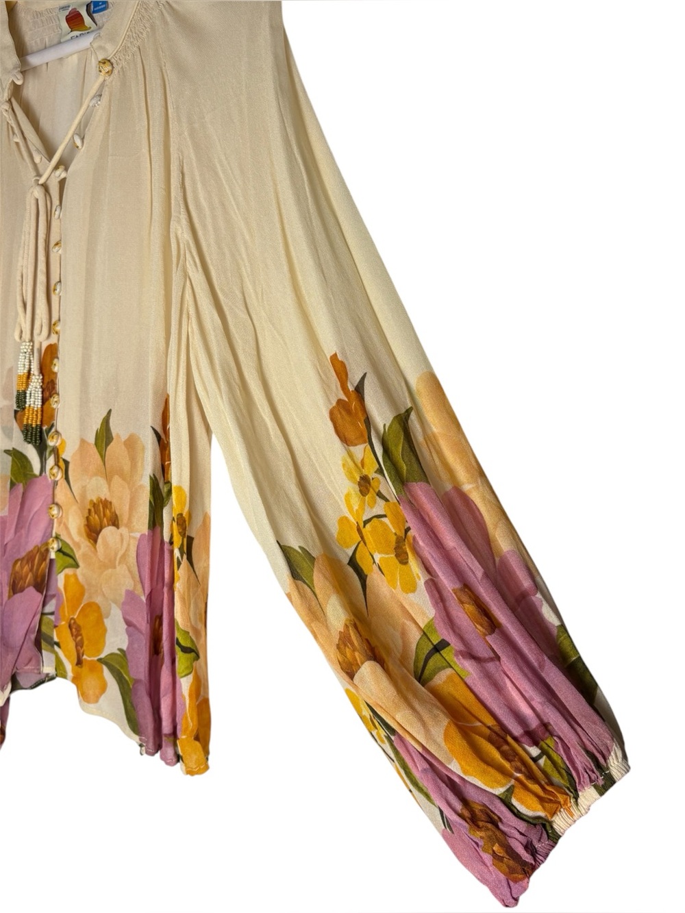 Farm Rio for Anthropologie Puff-Sleeve Boat-Neck Blouse Size M - Picture 3 of 9